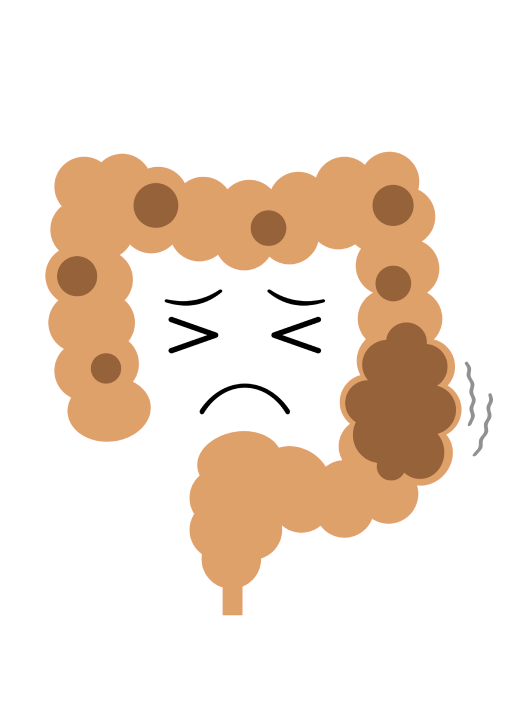 a cartoon of a large intestine